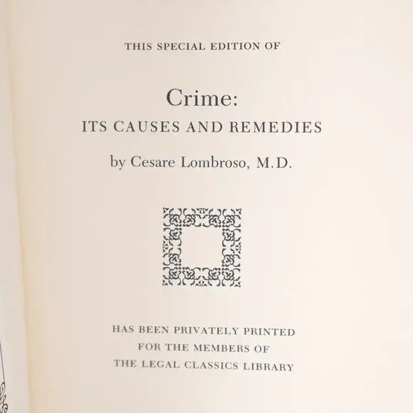 Crime: Its Causes and Remedies Legal Classics Library Lombroso Gryphon 1994 - Picture 6 of 7